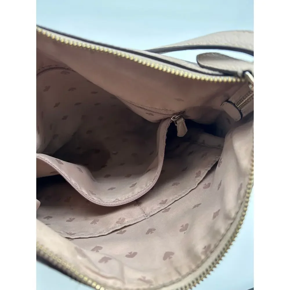 Kate Spade Bailey Pebbled Leather Shoulder Hobo Bag Neutral Purse Front Pockets